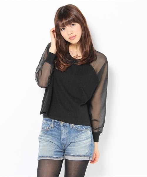 WEGO(ウィゴー)の「シフォンスリーブLSプルオーバー(Tシャツ/カットソー・レディース・オフホワイト/サックスブルー/ブラック/ライトパープル/ライム・FREE)」の13枚目の写真