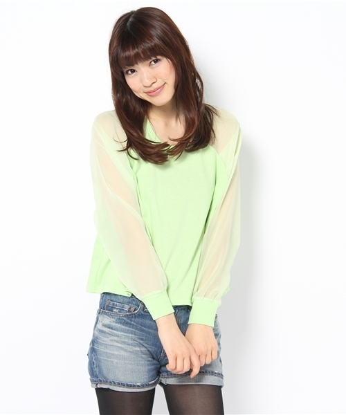 WEGO(ウィゴー)の「シフォンスリーブLSプルオーバー(Tシャツ/カットソー・レディース・オフホワイト/サックスブルー/ブラック/ライトパープル/ライム・FREE)」の14枚目の写真