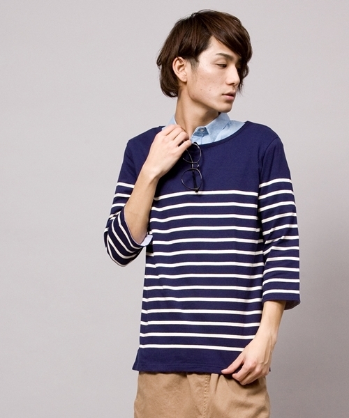 WEGO(ウィゴー)の「WEGO/パネルボーダー7Sカットソー(Tシャツ/カットソー・メンズ・ネイビー/ブルー系その他/ロイヤルブルー/ピンク/レッド/トリコロール・SMALL/MEDIUM/LARGE)」の1枚目の写真