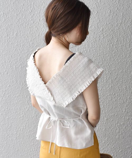 Prefer SHIPS（プリファーシップス）の「Prefer SHIPS:シャーリングオフショルダーブラウス（シャツ/ブラウス・レディース・オフホワイト/イエロー系その他2/ブルー・ONE SIZE）」の4枚目の写真