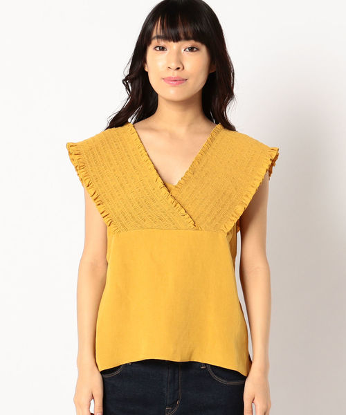 Prefer SHIPS（プリファーシップス）の「Prefer SHIPS:シャーリングオフショルダーブラウス（シャツ/ブラウス・レディース・オフホワイト/イエロー系その他2/ブルー・ONE SIZE）」の6枚目の写真