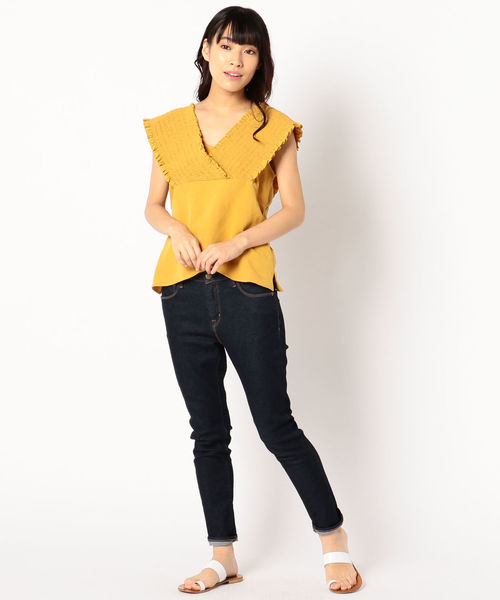 Prefer SHIPS（プリファーシップス）の「Prefer SHIPS:シャーリングオフショルダーブラウス（シャツ/ブラウス・レディース・オフホワイト/イエロー系その他2/ブルー・ONE SIZE）」の9枚目の写真