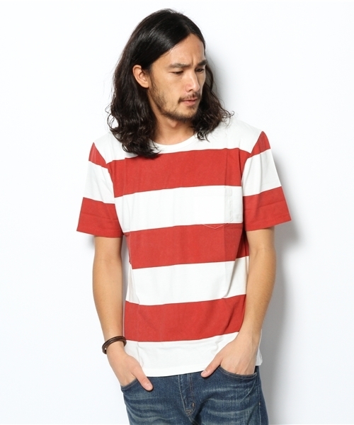 green label relaxing（グリーンレーベルリラクシング）の「BORDER/PT PKT C/N Tシャツ（Tシャツ/カットソー・メンズ・レッド/オリーブ/ネイビー・SMALL/MEDIUM/LARGE）」の3枚目の写真