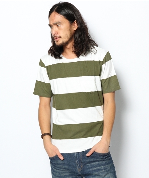 green label relaxing（グリーンレーベルリラクシング）の「BORDER/PT PKT C/N Tシャツ（Tシャツ/カットソー・メンズ・レッド/オリーブ/ネイビー・SMALL/MEDIUM/LARGE）」の2枚目の写真