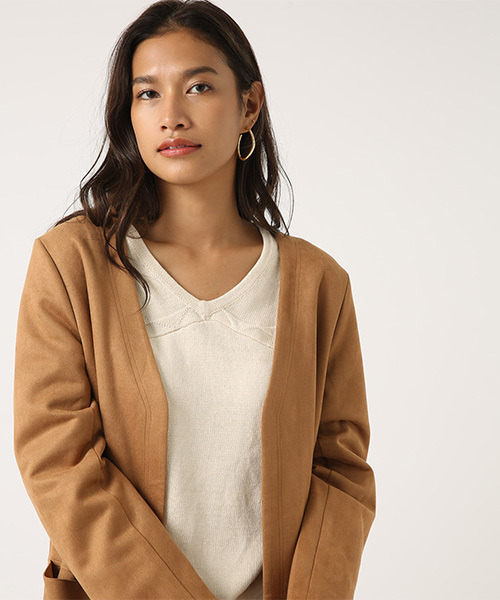 AZUL by moussy(アズールバイマウジー)の「フェイクスエードノーカラーコート(チェスターコート・レディース・ライトグレー/キャメル・SMALL/MEDIUM)」の18枚目の写真