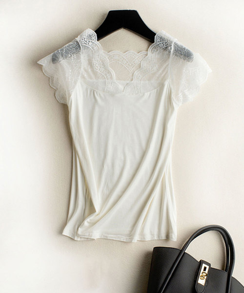 DRESS STAR(ドレス スター)の「Vネックレースフレンチスリーブ(キャミソール)」|ホワイト
