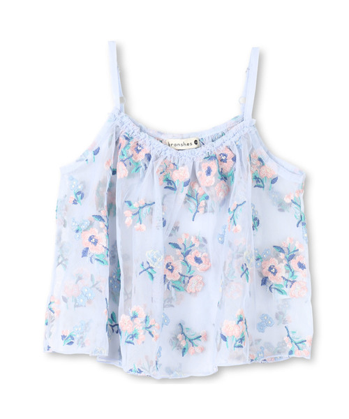 BRANSHES(ブランシェス)の「花刺繍チュールキャミソール(キャミソール・キッズ・オフホワイト/ブルー・90cm/100cm/110cm/120cm/130cm/140cm/150cm)」の2枚目の写真