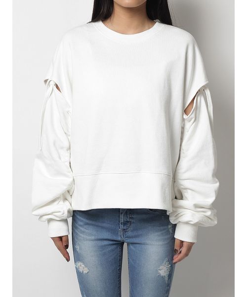 EMODA（エモダ）の「カットアウトバルキープルオーバー（スウェット・レディース・ホワイト/ブラック/オレンジ・FREE）」の5枚目の写真