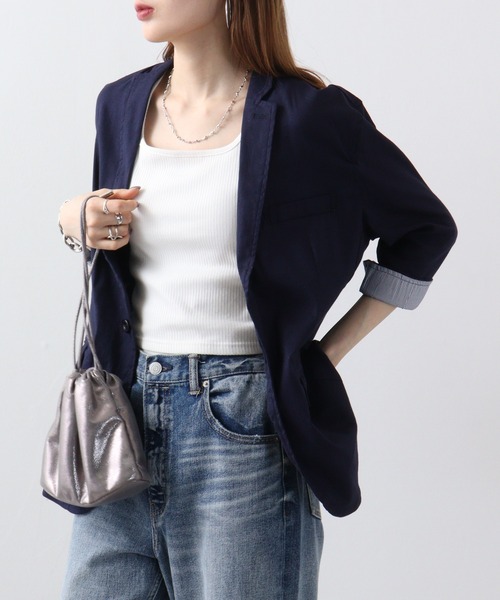 FUNALIVE（ファンアライブ）の「無地綿麻ストレッチ7分袖テーラードジャケット（テーラードジャケット・メンズ・ブラック/ベージュ/ネイビー/カーキ/キナリ・M/L/XL）」の5枚目の写真