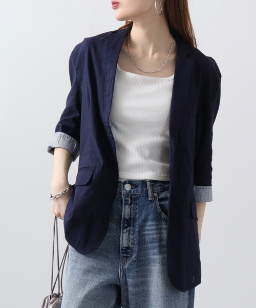 FUNALIVE（ファンアライブ）の「無地綿麻ストレッチ7分袖テーラードジャケット（テーラードジャケット・メンズ・ブラック/ベージュ/ネイビー/カーキ/キナリ・M/L/XL）」の11枚目の写真