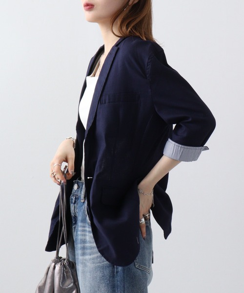 FUNALIVE（ファンアライブ）の「無地綿麻ストレッチ7分袖テーラードジャケット（テーラードジャケット・メンズ・ブラック/ベージュ/ネイビー/カーキ/キナリ・M/L/XL）」の12枚目の写真