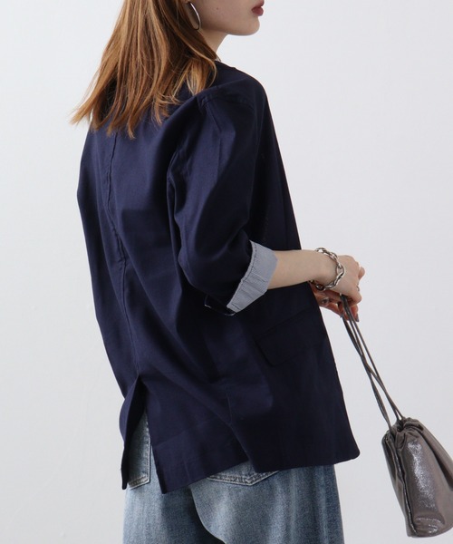 FUNALIVE（ファンアライブ）の「無地綿麻ストレッチ7分袖テーラードジャケット（テーラードジャケット・メンズ・ブラック/ベージュ/ネイビー/カーキ/キナリ・M/L/XL）」の13枚目の写真