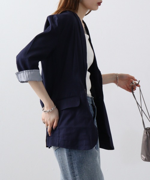 FUNALIVE（ファンアライブ）の「無地綿麻ストレッチ7分袖テーラードジャケット（テーラードジャケット・メンズ・ブラック/ベージュ/ネイビー/カーキ/キナリ・M/L/XL）」の14枚目の写真