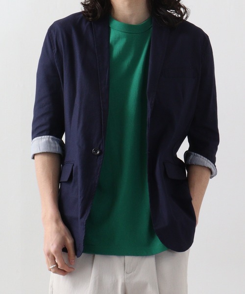 FUNALIVE（ファンアライブ）の「無地綿麻ストレッチ7分袖テーラードジャケット（テーラードジャケット・メンズ・ブラック/ベージュ/ネイビー/カーキ/キナリ・M/L/XL）」の16枚目の写真