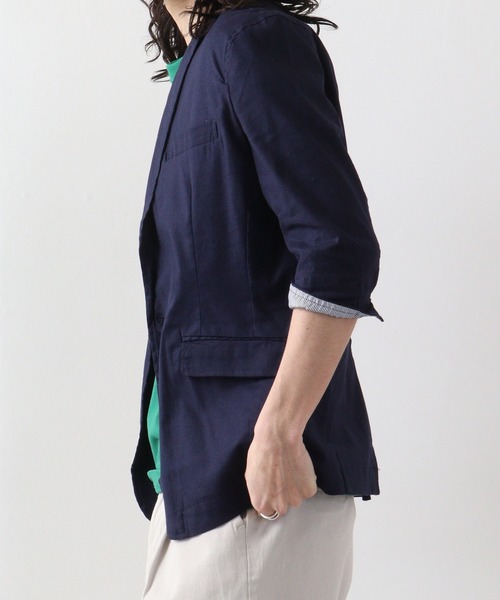 FUNALIVE（ファンアライブ）の「無地綿麻ストレッチ7分袖テーラードジャケット（テーラードジャケット・メンズ・ブラック/ベージュ/ネイビー/カーキ/キナリ・M/L/XL）」の17枚目の写真