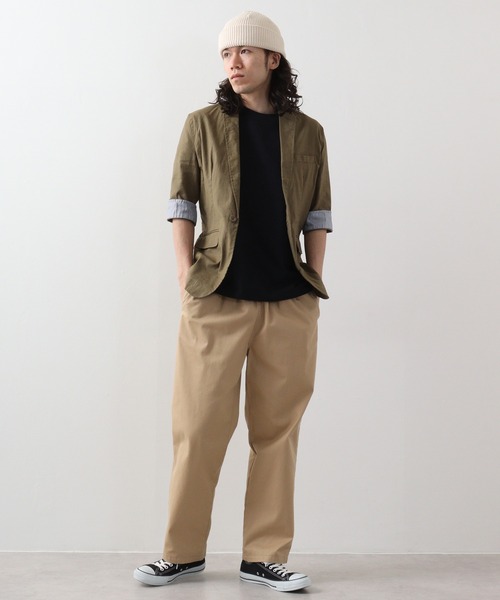 FUNALIVE（ファンアライブ）の「無地綿麻ストレッチ7分袖テーラードジャケット（テーラードジャケット・メンズ・ブラック/ベージュ/ネイビー/カーキ/キナリ・M/L/XL）」の10枚目の写真