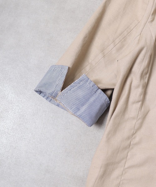 FUNALIVE（ファンアライブ）の「無地綿麻ストレッチ7分袖テーラードジャケット（テーラードジャケット・メンズ・ブラック/ベージュ/ネイビー/カーキ/キナリ・M/L/XL）」の7枚目の写真
