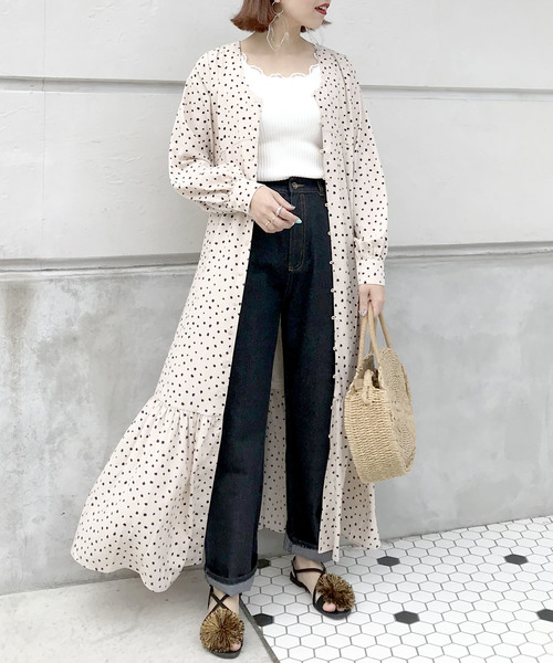 archives（アルシーヴ）の「ドット柄ロングワンピース（ワンピース・レディース・ブラック/ベージュ/オフホワイト・MEDIUM）」の3枚目の写真