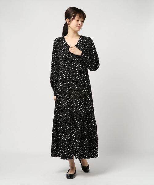 archives（アルシーヴ）の「ドット柄ロングワンピース（ワンピース・レディース・ブラック/ベージュ/オフホワイト・MEDIUM）」の6枚目の写真