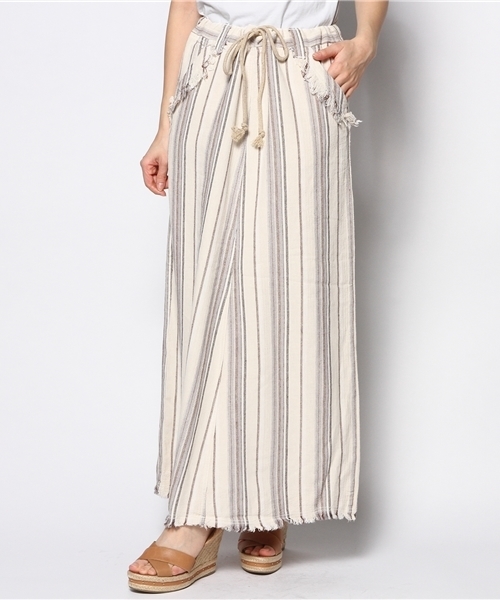 goa(ゴア)の「綿麻ストライプピグメント ロングスカート(スカート・レディース・アイボリー/ベージュ・FREE)」の2枚目の写真