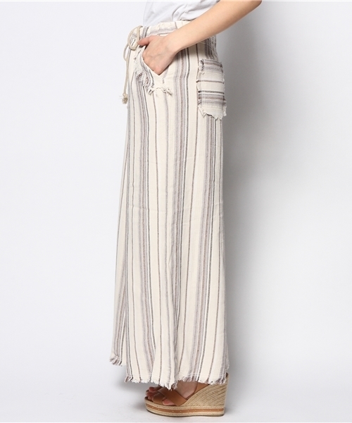 goa(ゴア)の「綿麻ストライプピグメント ロングスカート(スカート・レディース・アイボリー/ベージュ・FREE)」の3枚目の写真