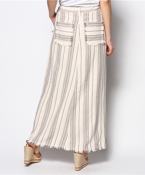 goa(ゴア)の「綿麻ストライプピグメント ロングスカート(スカート・レディース・アイボリー/ベージュ・FREE)」の4枚目の写真