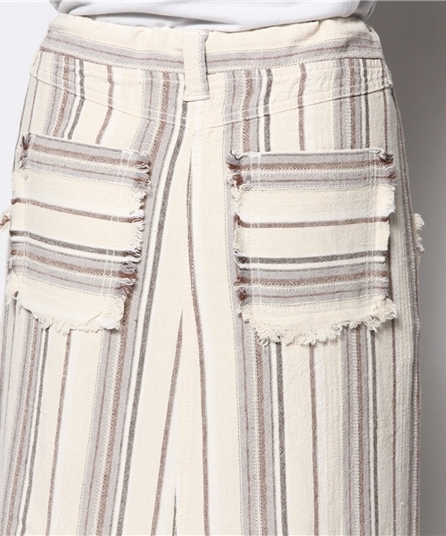 goa(ゴア)の「綿麻ストライプピグメント ロングスカート(スカート・レディース・アイボリー/ベージュ・FREE)」の6枚目の写真