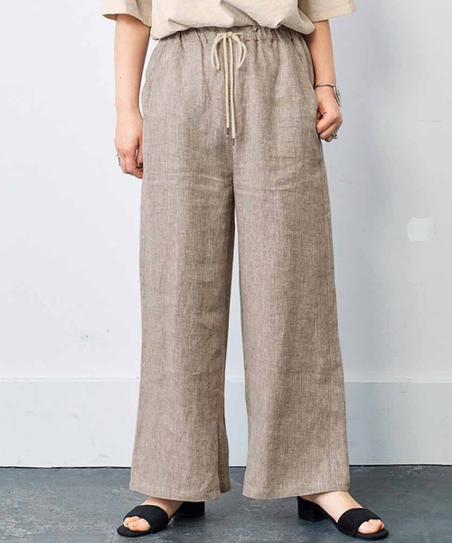 MEDE19F(メデジュウキュウ)の「MEDE19F リネン100%のヘリンボーン柄パンツ〈ブラウン〉(その他パンツ・レディース・ライトブラウン・MEDIUM/LARGE/X-LARGE/XX-LARGE/NM)」の1枚目の写真