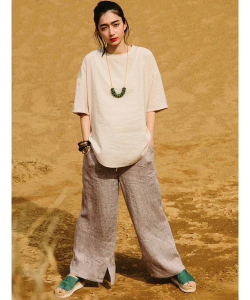 MEDE19F(メデジュウキュウ)の「MEDE19F リネン100%のヘリンボーン柄パンツ〈ブラウン〉(その他パンツ・レディース・ライトブラウン・MEDIUM/LARGE/X-LARGE/XX-LARGE/NM)」の2枚目の写真