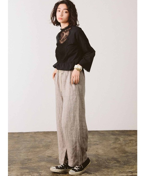MEDE19F(メデジュウキュウ)の「MEDE19F リネン100%のヘリンボーン柄パンツ〈ブラウン〉(その他パンツ・レディース・ライトブラウン・MEDIUM/LARGE/X-LARGE/XX-LARGE/NM)」の3枚目の写真