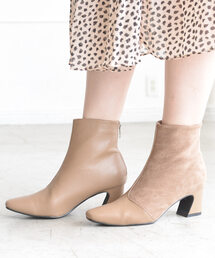 AmiAmi（アミアミ）の「スクエアトゥ異素材切り替えショートブーツ（ブーツ・レディース）」