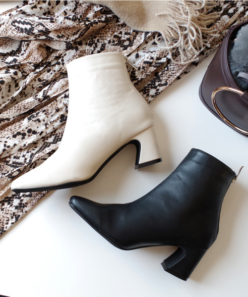 AmiAmi（アミアミ）の「スクエアトゥ異素材切り替えショートブーツ（ブーツ・レディース・ブラック/ダークブラウン/ベージュ/アイボリー・LL/S/M/L）」の10枚目の写真