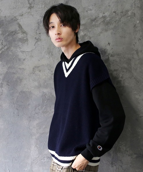 ASTRONOMY（アストロノミー）の「オーバーサイズ Vネック チルデン ニット ベスト ワイド ビッグシルエット（ベスト・メンズ・ホワイト/ブラック/ベージュ/ホワイト系その他/ブラック系その他/グレー/モカ/ベージュ系その他/ネイビー/ブルー系その他・M/L）」の10枚目の写真