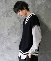 ASTRONOMY | ワイドビッグシルエットVネックチルデンニットベスト(ベスト)