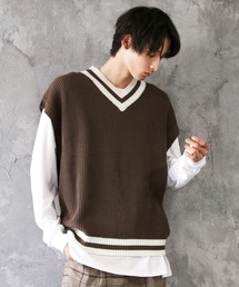 ASTRONOMY | ワイドビッグシルエットVネックチルデンニットベスト(ベスト)