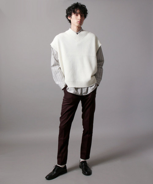 ASTRONOMY（アストロノミー）の「オーバーサイズ Vネック チルデン ニット ベスト ワイド ビッグシルエット（ベスト・メンズ・ホワイト/ブラック/ベージュ/ホワイト系その他/ブラック系その他/グレー/モカ/ベージュ系その他/ネイビー/ブルー系その他・M/L）」の15枚目の写真