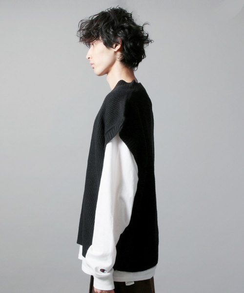 ASTRONOMY（アストロノミー）の「オーバーサイズ Vネック チルデン ニット ベスト ワイド ビッグシルエット（ベスト・メンズ・ホワイト/ブラック/ベージュ/ホワイト系その他/ブラック系その他/グレー/モカ/ベージュ系その他/ネイビー/ブルー系その他・M/L）」の12枚目の写真