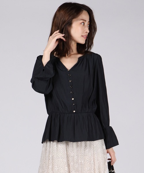 ketty(ケティ)の「【WEB別注】≪手洗い可能≫パウダーサテンウエストギャザーブラウス(シャツ/ブラウス)」|ネイビー