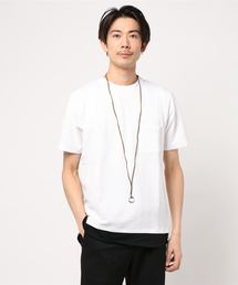 リングネックレス付きサッカーストレッチフェイクレイヤードポケットTシャツ