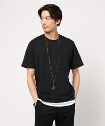 リングネックレス付きサッカーストレッチフェイクレイヤードポケットTシャツ