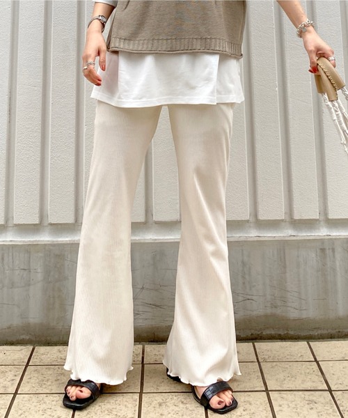 archives（アルシーヴ）の「カットリブパンツ（その他パンツ・レディース・グリーン/アイボリー/モカ/ラベンダー・MEDIUM）」の2枚目の写真