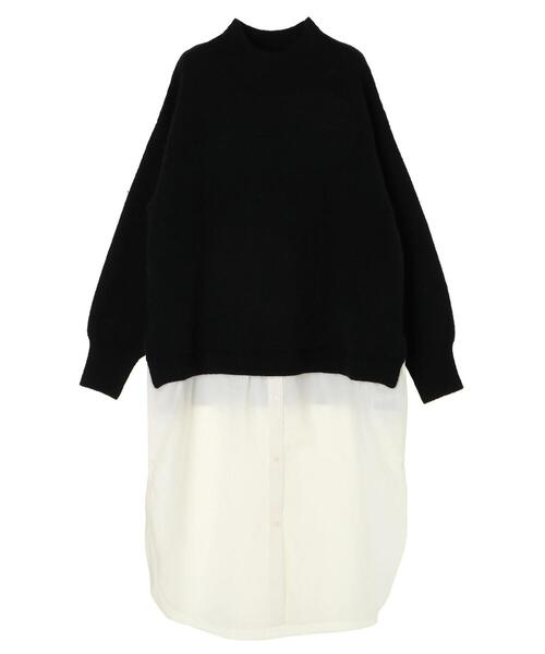 Green　Parks（グリーンパークス）の「ニット×シャツドッキングワンピース＊（ワンピース・レディース・グリーン/アイボリー/ブラック・FREE）」の14枚目の写真