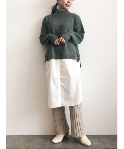 Green　Parks（グリーンパークス）の「ニット×シャツドッキングワンピース＊（ワンピース・レディース・グリーン/アイボリー/ブラック・FREE）」の3枚目の写真