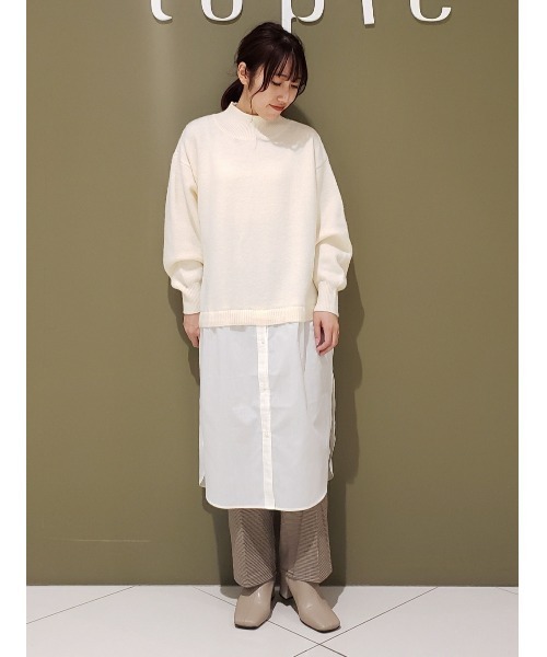 Green　Parks（グリーンパークス）の「ニット×シャツドッキングワンピース＊（ワンピース・レディース・グリーン/アイボリー/ブラック・FREE）」の7枚目の写真