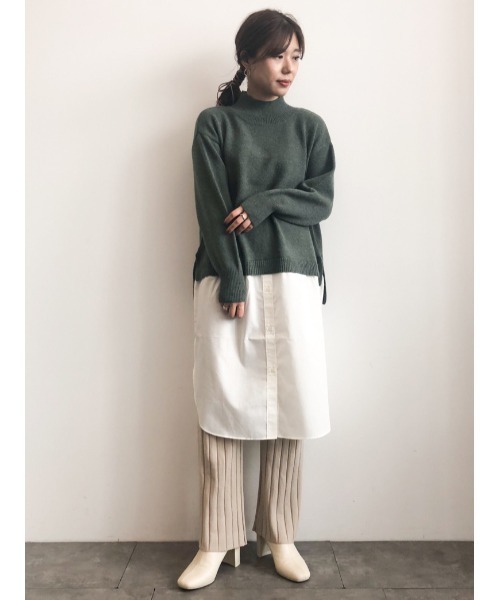 Green　Parks（グリーンパークス）の「ニット×シャツドッキングワンピース＊（ワンピース・レディース・グリーン/アイボリー/ブラック・FREE）」の6枚目の写真