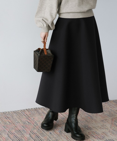 LANVINシワにならないボンディングボリュームフレアースカートブラック