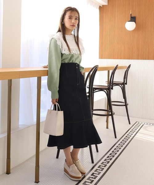 one after another NICE CLAUP(ワンアフターアナザーナイスクラップ)の「コットンレースフリルニット(ニット/セーター・レディース・アイボリー/ブラック/グリーン・FREE)」の11枚目の写真