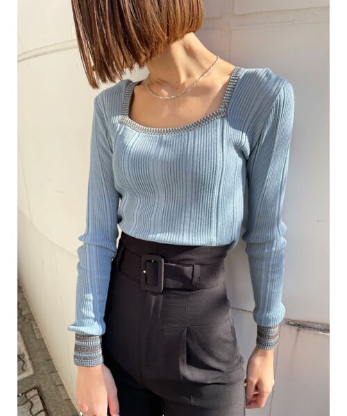 EMODA（エモダ）の「ワイドスクエアリブニット（ニット/セーター・レディース・ライトブルー/ブラック/ベージュ・FREE）」の8枚目の写真