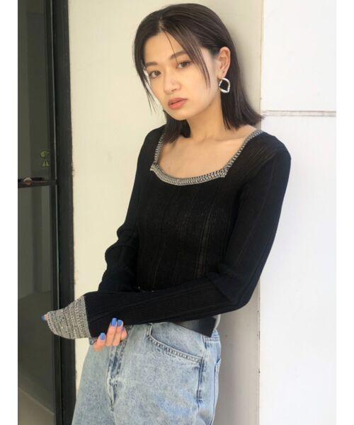 EMODA（エモダ）の「ワイドスクエアリブニット（ニット/セーター・レディース・ライトブルー/ブラック/ベージュ・FREE）」の9枚目の写真