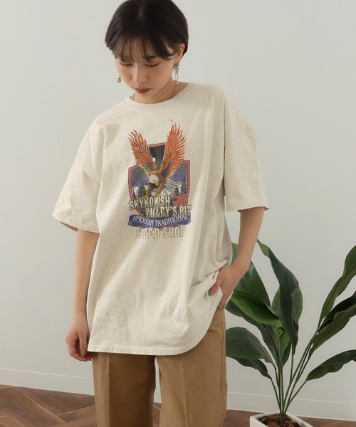 Factor=（ファクターイコール）の「イーグル プリント 加工Tシャツ（Tシャツ/カットソー・レディース・ブラック/オフホワイト/ライトブルー・FREE）」の2枚目の写真